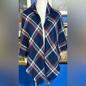 Elegant Plaid Women's Wrap in Navy and Red